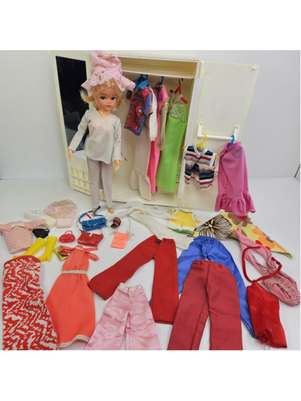 1960’s Sindy Doll Furniture Wardrobe With Large Clothing Collection, Barbie, Ken